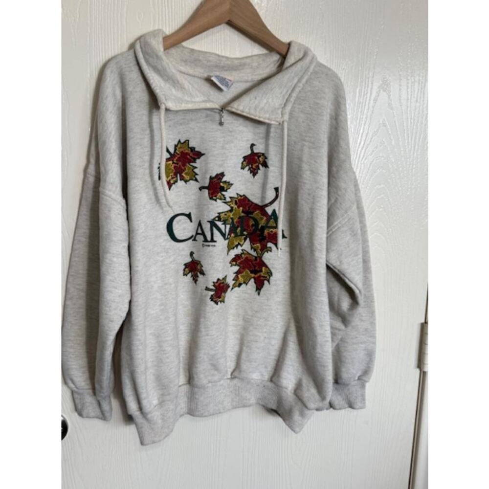 Vintage 90s Canada Maple Leaf Quarter Zip Sweatshirt Heather L